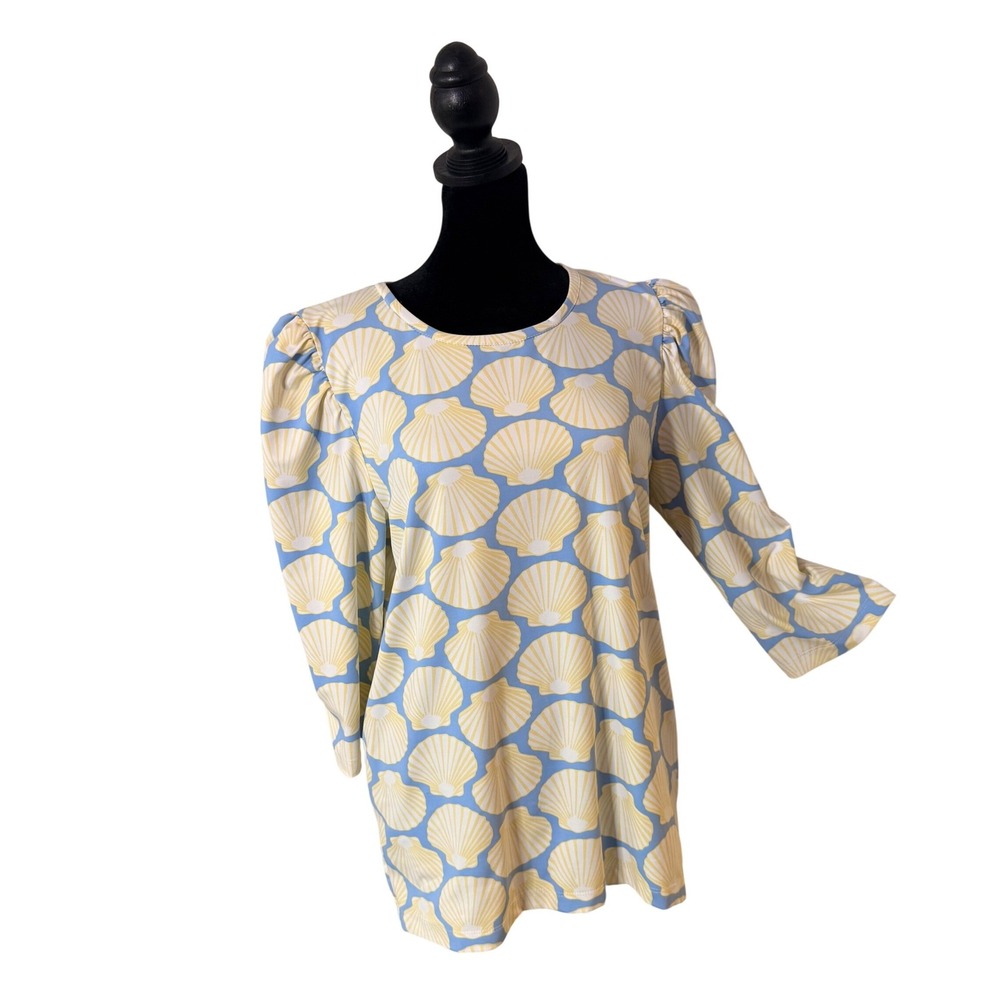 Sailor Sailor‎ Nautical Preppy Seashell Print Top UPF 50 Packable Puff Sleeve L